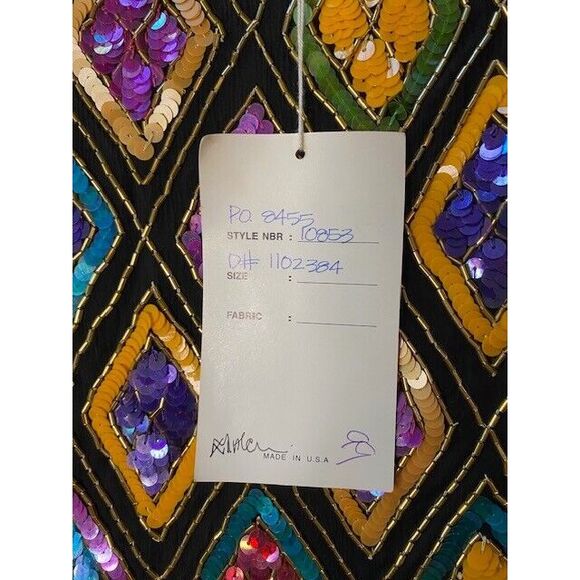 New Original VTG Medium Mary McFadden Multicolor Silk Chiffon Sequined Jacket - Picture 10 of 16